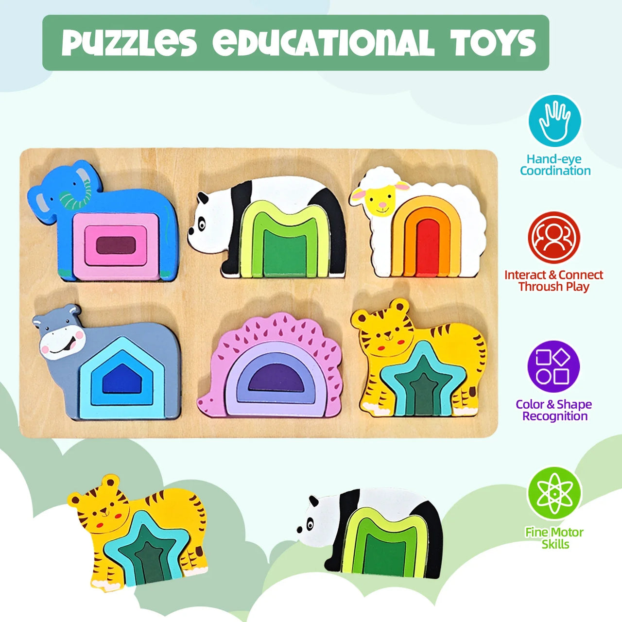 GeoZoo | Tierisches Puzzlevergnügen - Montessori geometrisches Puzzle für Kinder