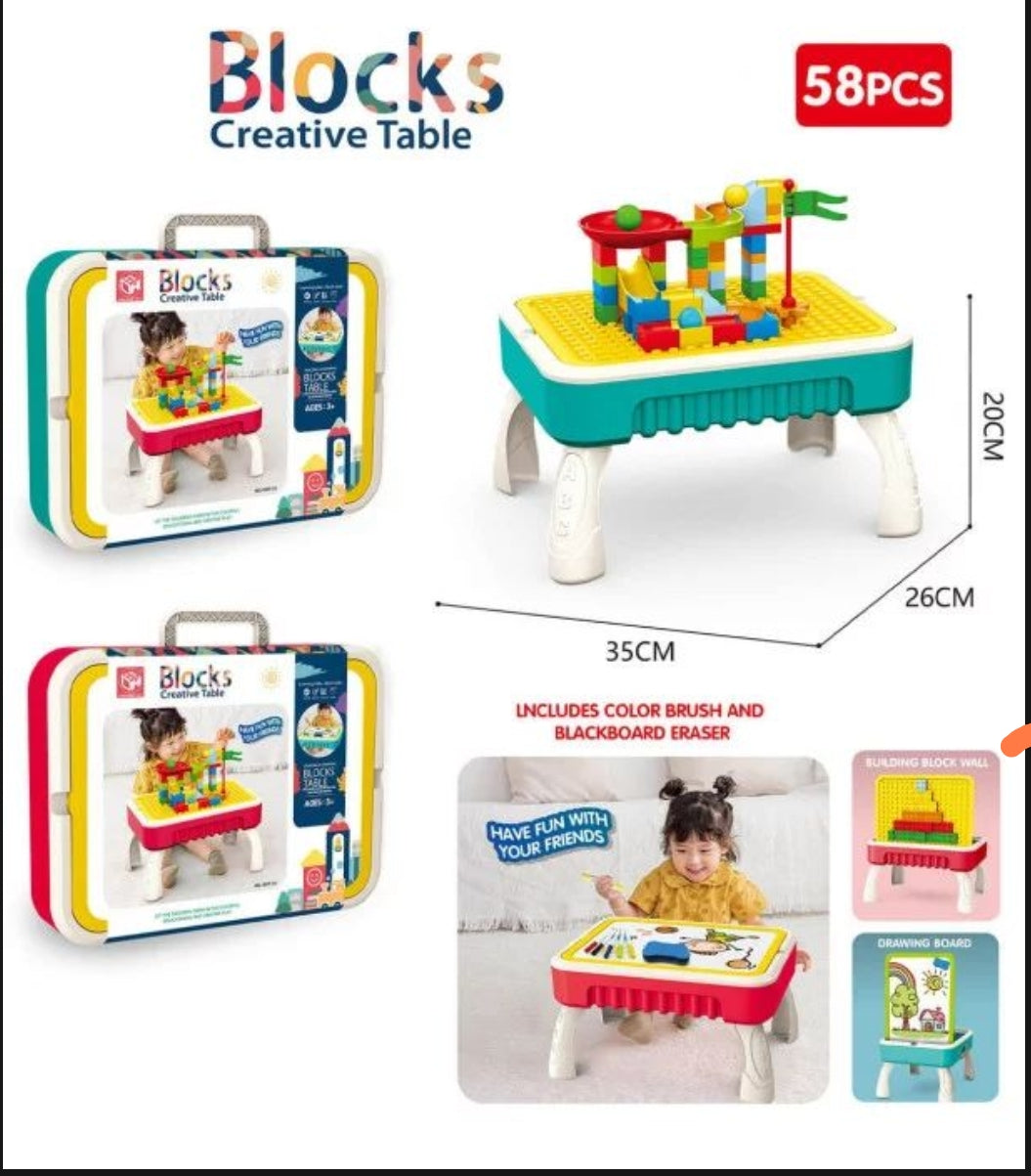 BuildMaster | Kreatives Abenteuer - Aktivitätstisch für Kinder mit Bauklötzen und Zeichenbrett