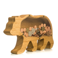 Thumbnail for Ecotoys Grizzly Bear Piggy Bank | Schattige houten spaarpot voor kinderen - Montessori speelgoed