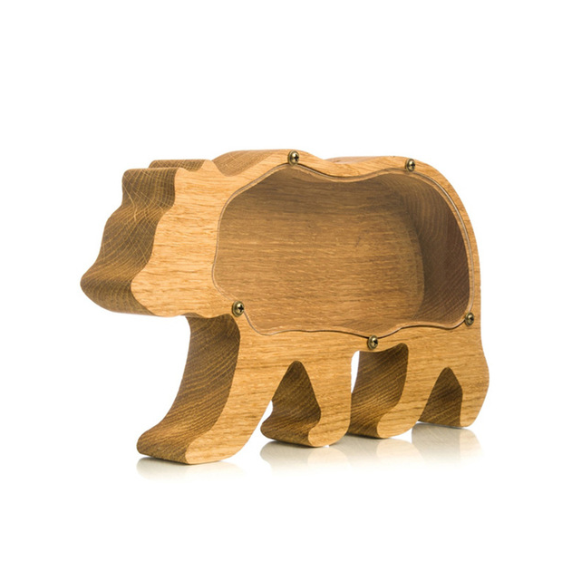 Ecotoys Grizzly Bear Piggy Bank | Schattige houten spaarpot voor kinderen - Montessori speelgoed