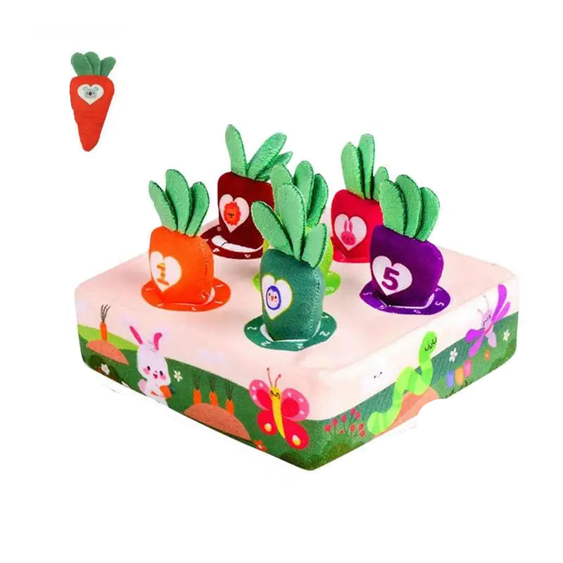 CarrotHunt | Diversión interactiva para olfatear - Alfombra de juego de peluche interactiva en forma de zanahoria para animales pequeños