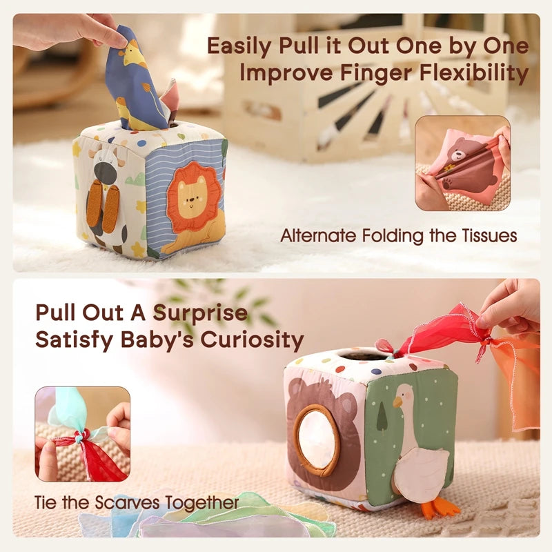 SnuzzieBox | Zintuiglijk Spelen – Montessori Tissuedoos Speelgoed voor Baby’s