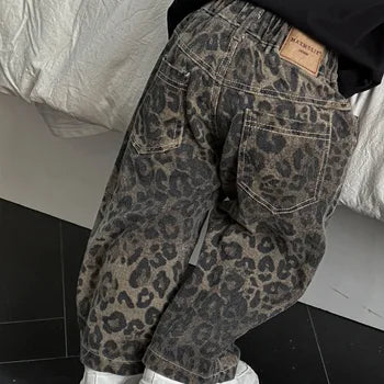 Spijkerbroek met Luipaardprint voor Kinderen - Zwart Katoen, Maten 1-10 Jaar, Comfortabel en Duurzaam 2