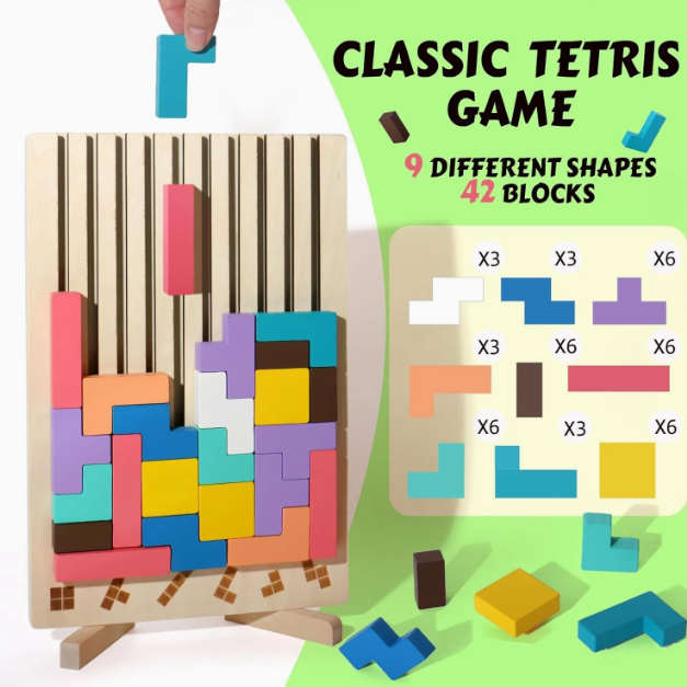 TetriLogic Houten Puzzel | 42 Stukken, Kinderen 3+ – Stimuleer Creativiteit en Probleemoplossend Denken 3