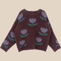 Thumbnail for Tulpen Trui voor Meisjes - Bruine Katoen, Maat 0-8 Jaar, Comfortabel en Ademend 1