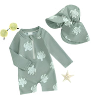 Thumbnail for UV Beschermend Zwempakje Set voor Baby's met Hoedje – Lange Mouwen, UPF50+, Zacht Groen, 0-3 Jaar 0