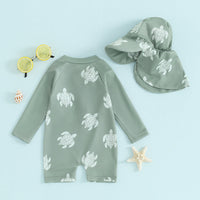 Thumbnail for UV Beschermend Zwempakje Set voor Baby's met Hoedje – Lange Mouwen, UPF50+, Zacht Groen, 0-3 Jaar 2
