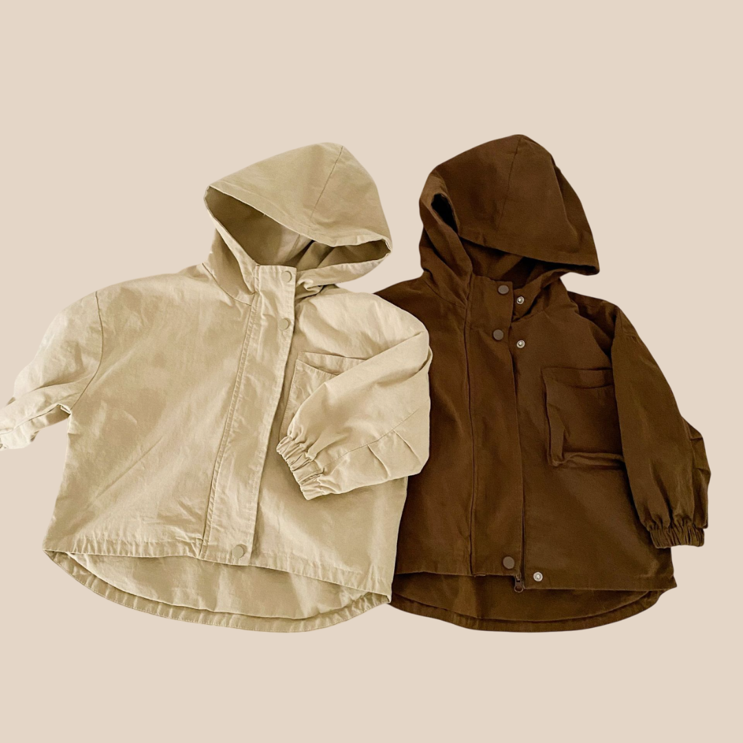 Windjack Parka voor Kinderen – Beige/Bruin Ademend Katoen, Geschikt voor Jongens en Meisjes, Maat 0-8 Jaar 1