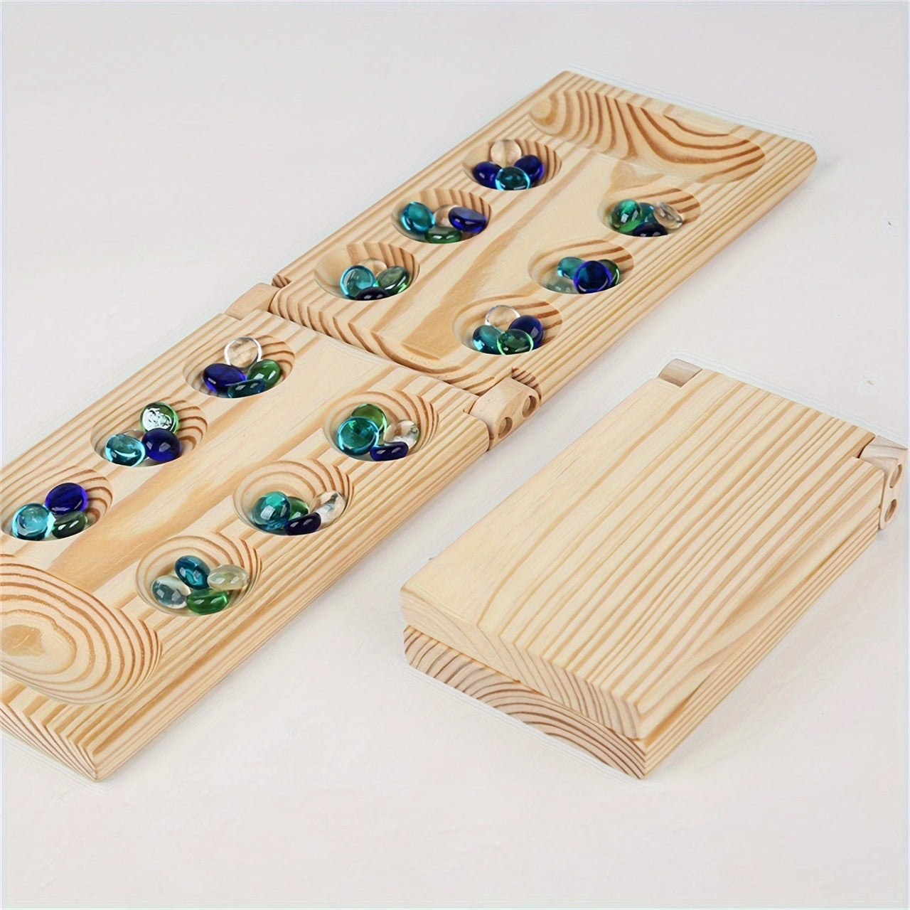 EcoToys Mancala Spielset | Faltbares Holzbrettspiel mit Multicolor Perlen - Familienvergnügen für Kinder & Erwachsene
