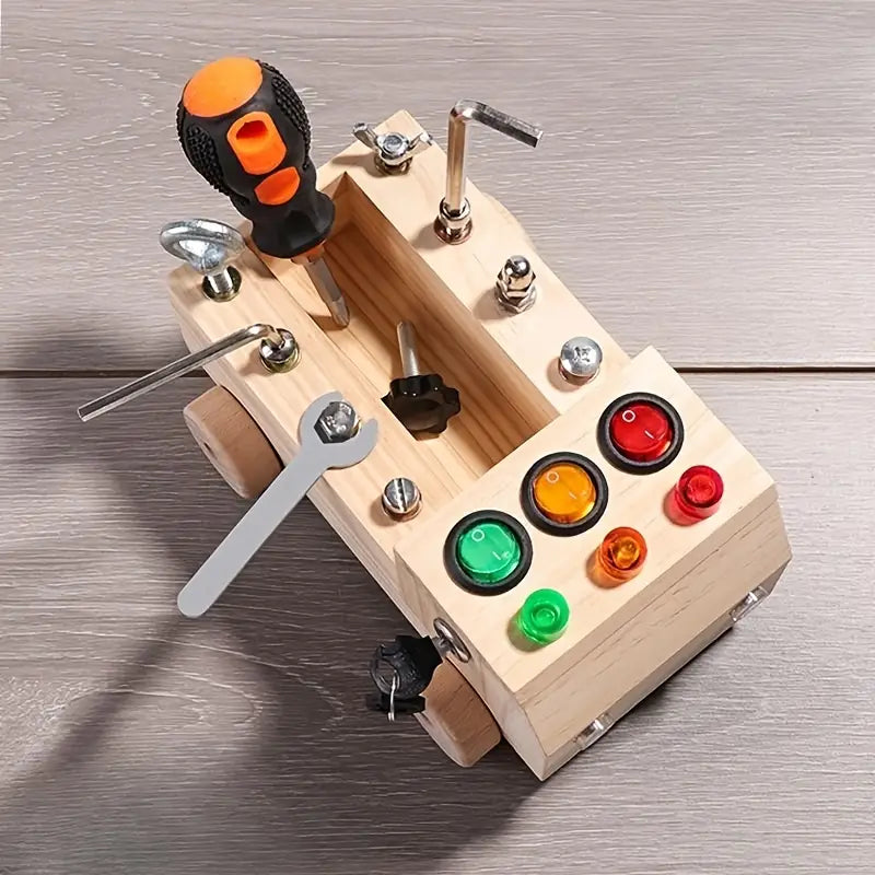 EcoToys LightPlay | Estimula el Aprendizaje y el Desarrollo - Tablero de Interruptores de Luz LED de Madera Montessori para Niños