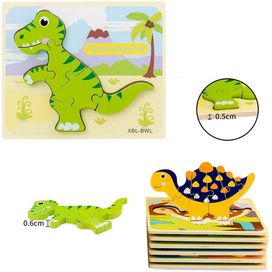 Ecotoys DinoPuz | Diversión prehistórica - Set de rompecabezas de dinosaurios de madera