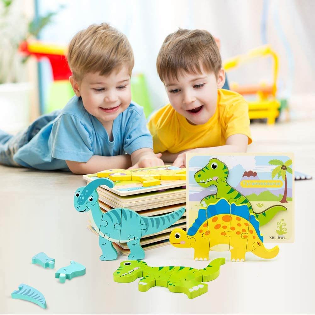 Ecotoys DinoPuz | Diversión prehistórica - Set de rompecabezas de dinosaurios de madera