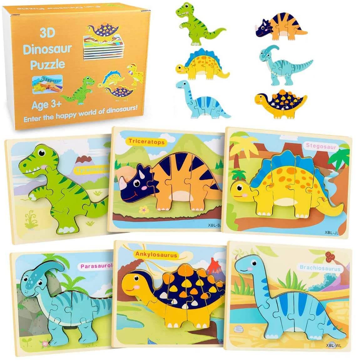 Ecotoys DinoPuz | Diversión prehistórica - Set de rompecabezas de dinosaurios de madera