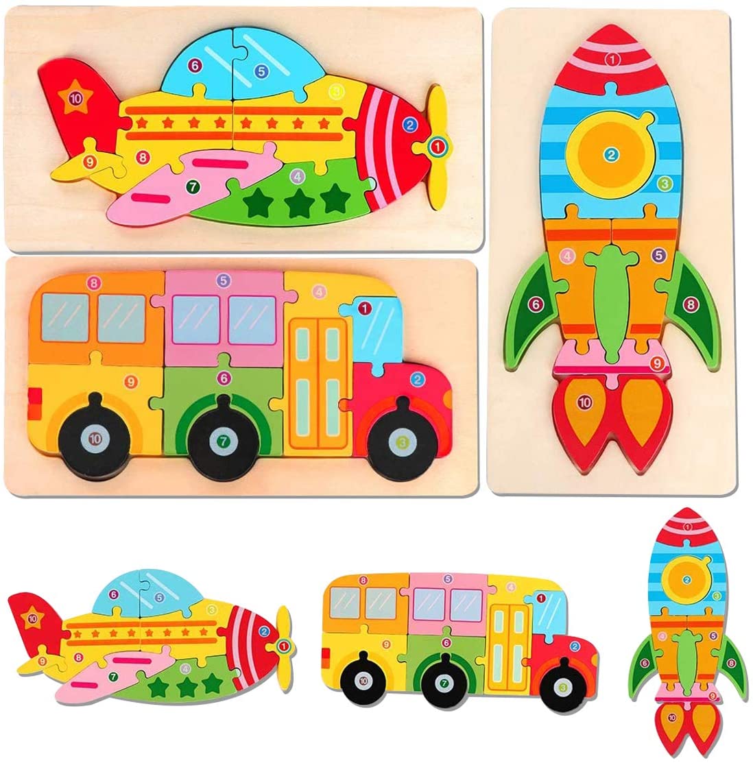 Ecotoys VroomPuzzle | Descubrimiento aventurero - Gran rompecabezas de vehículos Montessori
