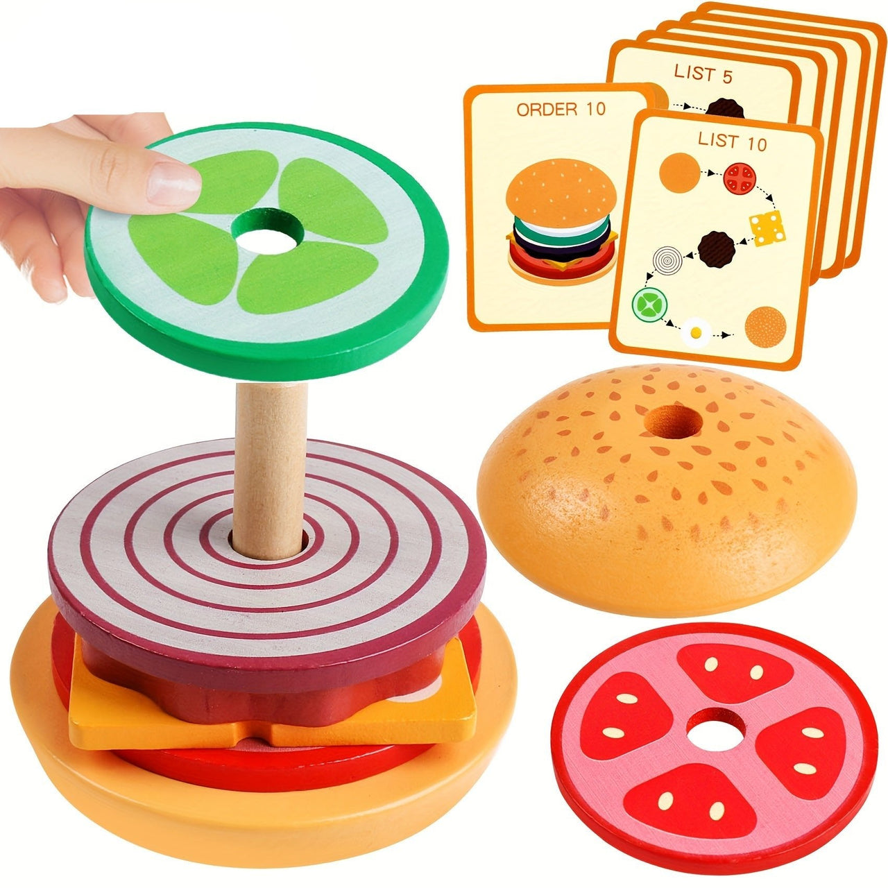 Ecotoys BurgerMaster | Spelenderwijs Stapelen - Educatief Montessori Stapelspeelgoed voor Peuters en Kleuters