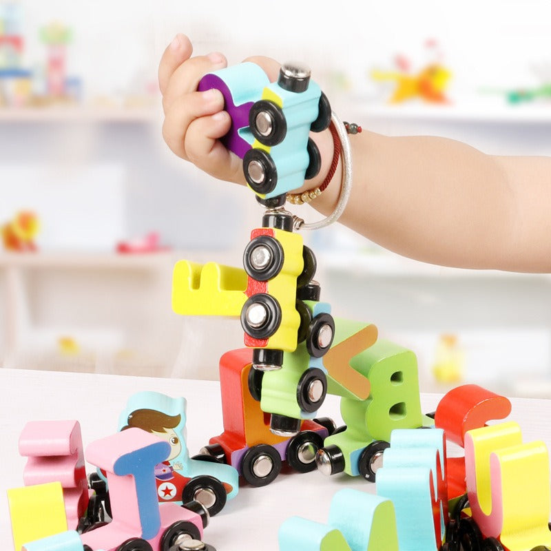 EcoToys Puzzle Train | Kleurige plezier - Educatieve houten trein met letters en cijfers