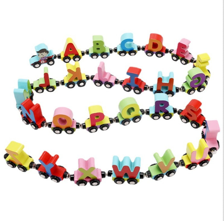 EcoToys Puzzle Train | Kleurige plezier - Educatieve houten trein met letters en cijfers