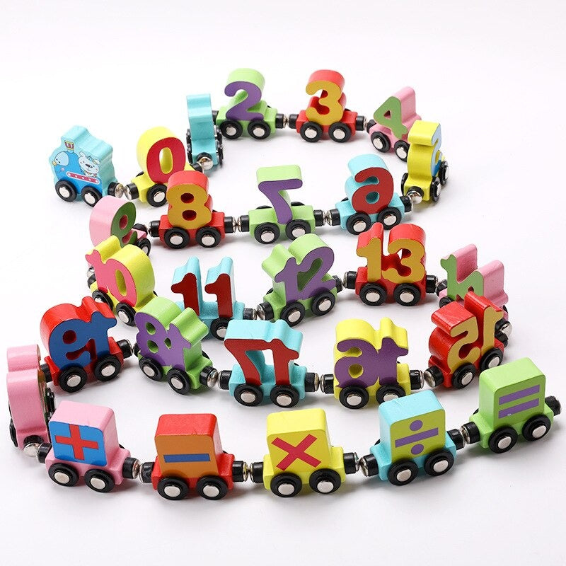 EcoToys Puzzle Train | Kleurige plezier - Educatieve houten trein met letters en cijfers