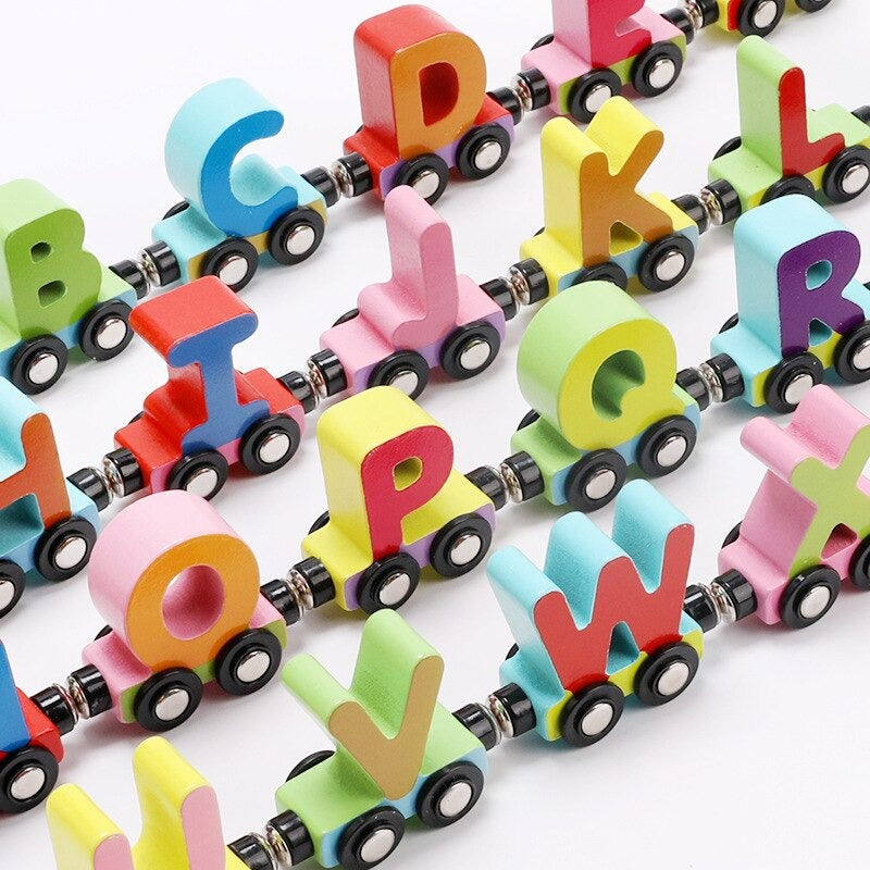 EcoToys Puzzle Train | Kleurige plezier - Educatieve houten trein met letters en cijfers