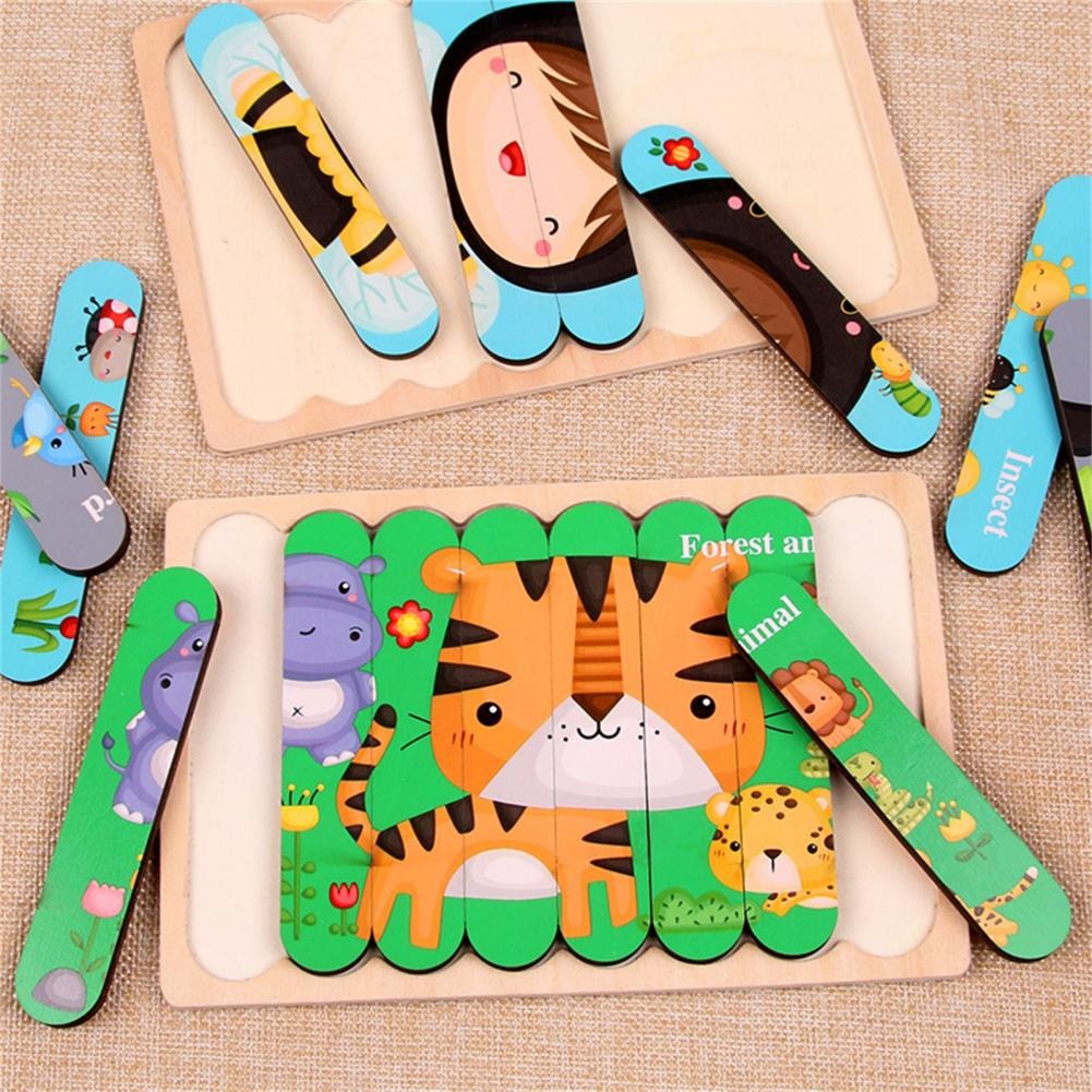EcoToys Montessori Tierpuzzle | Bildung und Förderung - Doppelseitiges 3D-Puzzle