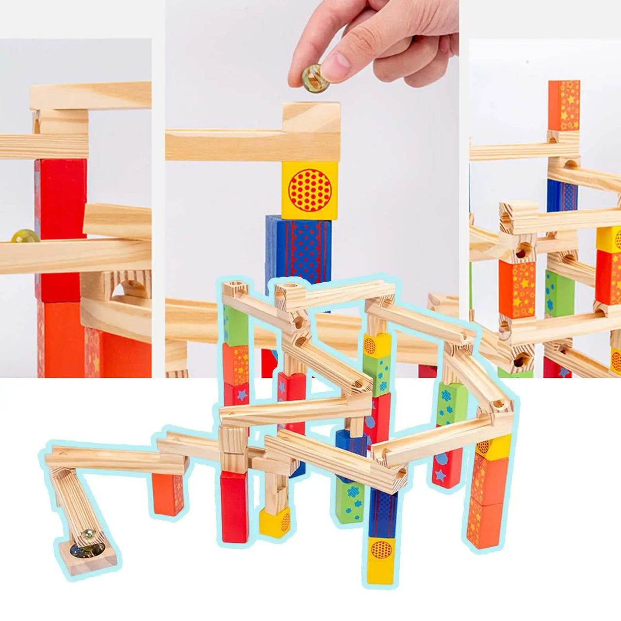 EcoToys BuildRoller | Ontdek, bouw en leer - Endeloze Houten Knikkerbaan