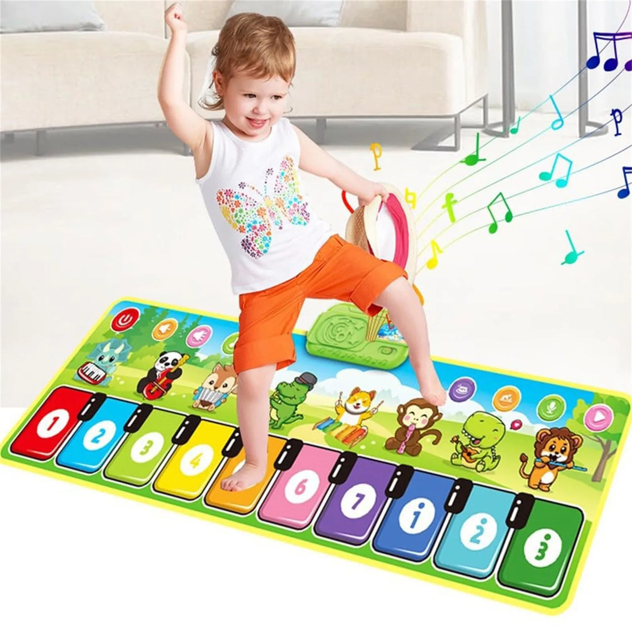 MelodieTanz | Musikalischer Spaß - Klavier Spielmatte mit 8 Instrumenten Geräuschen für Kleinkinder
