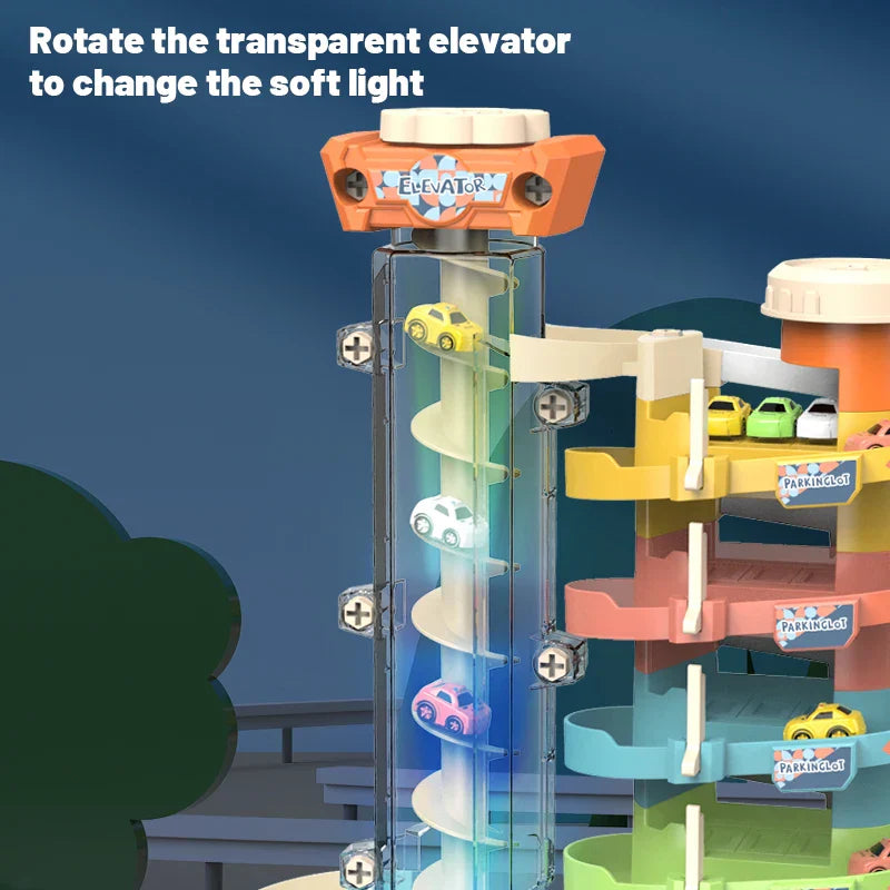 Garaje | Aventura emocionante - Pista de carreras interactiva y torre de estacionamiento para niños